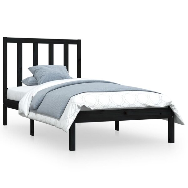 vidaXL Cadre de lit Noir Bois de pin massif 75x190 cm Petit simple