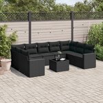 vidaXL Salon de jardin 10 Pièces avec coussins noir résine tressée