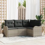 Ensemble de canapé de jardin vidaXL 4 pièces avec coussins en rotin poly gris clair