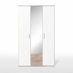 Armoire battante - Panneaux de particules - Blanc et chêne - 3 portes et 2 tiroirs + miroir - 121 x 54 x 200 1 cm - SELKEA