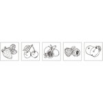 Kit mini - tampons en bois: Fruits frais  5 pces 2x2x2 5cm+accessoires / bte