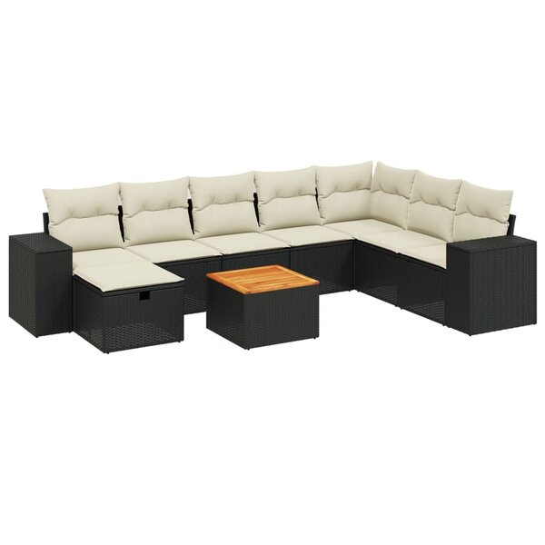 vidaXL Salon de jardin 9 Pièces avec coussins noir résine tressée