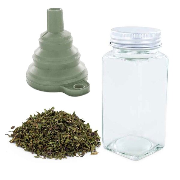 Flacon à épices poudreur + entonnoir + thym bio 20 g
