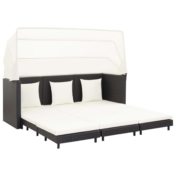 vidaXL Canapé-lit extensible 3 places avec toit Résine tressée Noir