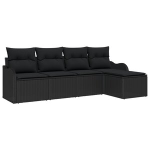 vidaXL Ensemble de Canapés de Jardin 5 Pièces avec Coussins en Rattan Noir