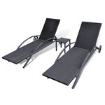 vidaXL Chaises longues avec table Résine tressée Noir