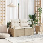 Sofa de jardin 2 places vidaXL avec rangement et coussins en poly rotin beige