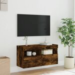 vidaXL Meuble TV mural avec lumières LED chêne fumé 80x30x40 cm