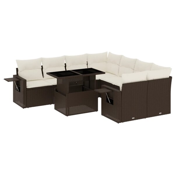 vidaXL Salon de jardin avec coussins 9 Pièces marron résine tressée