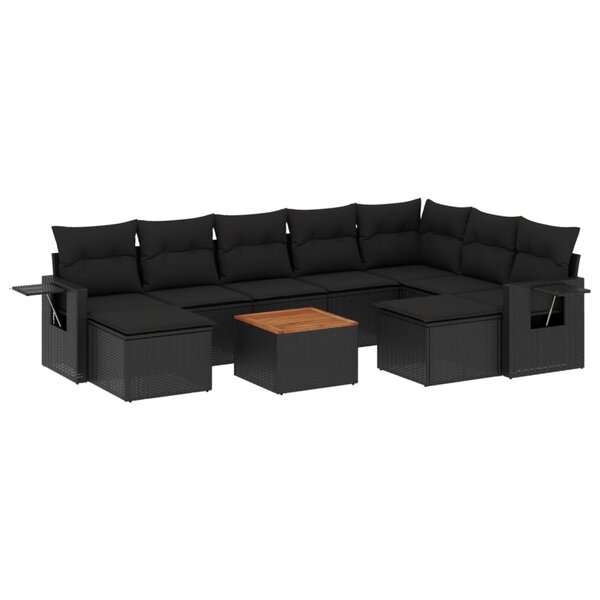 vidaXL Salon de jardin 10 Pièces avec coussins noir résine tressée
