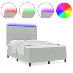 Lit à ressorts vidaXL avec matelas et lumière LED Gris clair 140x200 cm Velours