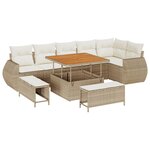 Ensemble de Canapés de Jardin de 9 Pièces avec Coussins Beige en Rattan Poly Acacia
