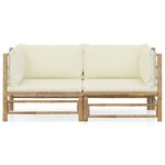 Salon de jardin meuble d'extérieur ensemble de mobilier 2 pièces avec coussins blanc crème bambou 02_0015881