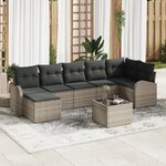 vidaXL Set de canapé de jardin 7 pièces avec coussins en poly rotin noir