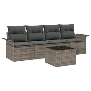 vidaXL Ensemble de 5 Pièces de Canapés de Jardin avec Coussins Gris Poly Rattan