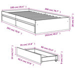 vidaXL Cadre de lit avec tiroirs sans matelas noir 100x200 cm