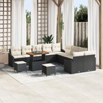 Ensemble de canapé de jardin 13 pièces noir avec coussins en poly rotin