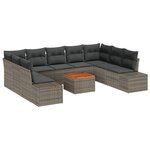 vidaXL Ensemble de canapé de jardin 10 pièces avec coussins Gris Poly Rattan Acacia