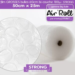 1 rouleau de film grosses bulles d'air largeur 50cm x longueur 25m - gamme air'roll  strong