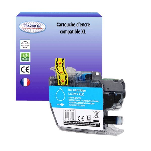 T3AZUR- Cartouche compatible avec Brother LC3217 / LC3219 XL Cyan pour Brother MFC-J6930DW  MFC-J6935DW  MFC-J6935DWF