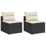 vidaXL Canapés de jardin sans accoudoirs avec coussins 2 Pièces noir