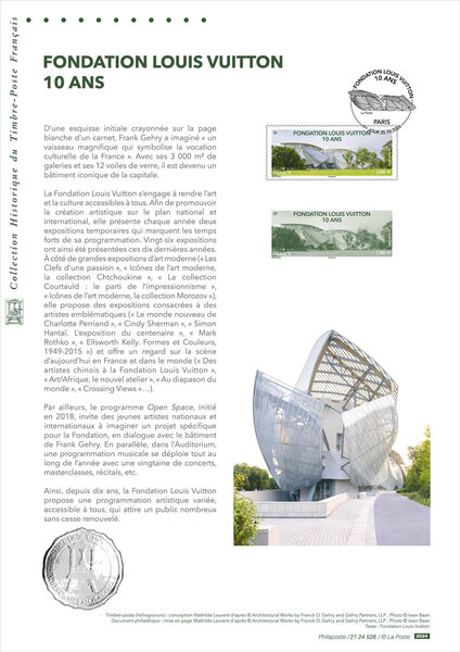 Document philatélique - Fondation Louis Vuitton - 10 ans