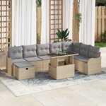 vidaXL Ensemble de canapé de jardin 9 pièces avec coussins Beige Poly Rattan