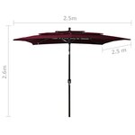 vidaXL Parasol de jardin à 3 niveaux mât en aluminium rouge bordeaux