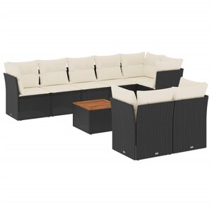 vidaXL Salon de jardin 9 Pièces avec coussins noir résine tressée