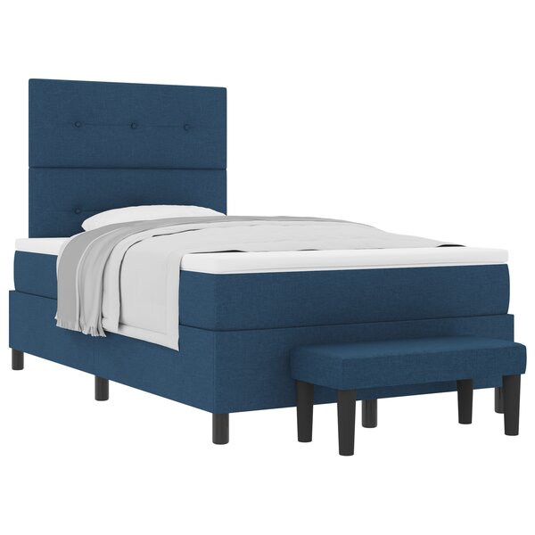 vidaXL Lit à Ressorts avec Matelas & Banc Bleu 120x190 cm Tissu