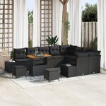 Ensemble de canapé de jardin de 12 pièces avec coussins Noir Poly Rattan