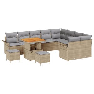 Canapé de jardin vidaXL 12 pièces avec coussins beige poly rotin acacia