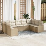 vidaXL Ensemble de Canapé de Jardin 9 Pièces avec Coussins Beige Poly Rattan