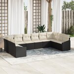 vidaXL Set de canapé de jardin 10 pièces avec coussins en poly rattan noir