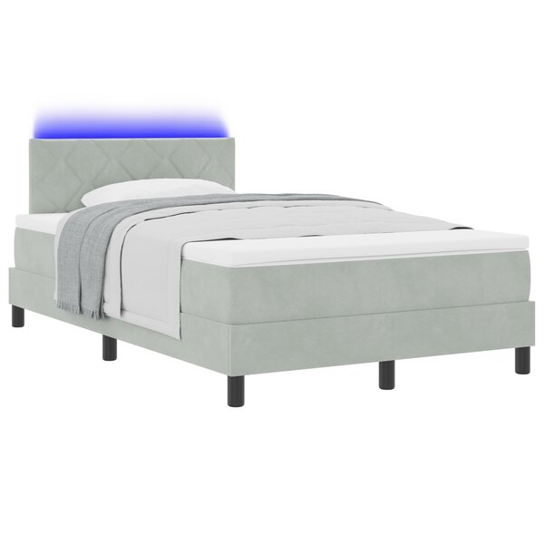 vidaXL Lit à ressort avec matelas et lumière LED Gris clair 120x200 cm Velours