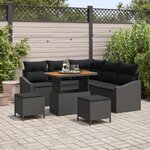 Ensemble de Canapé de Jardin de 8 Pièces avec Coussins Noir Poly Rattan Acacia