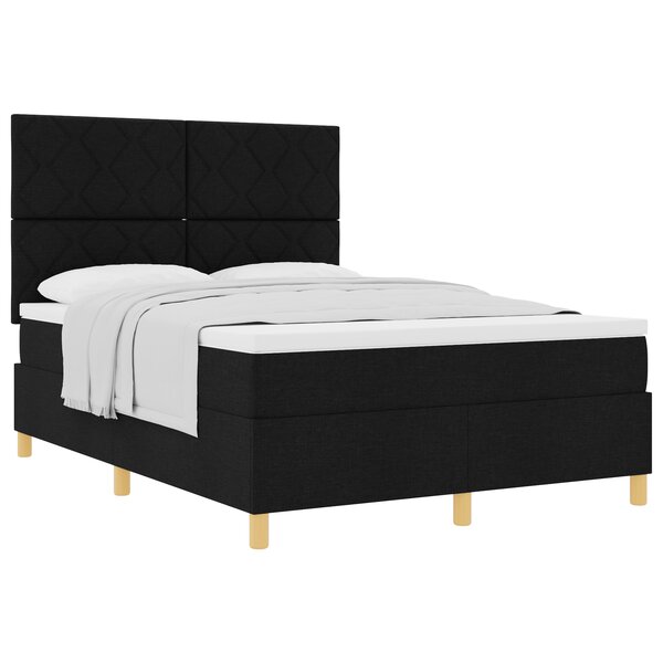 vidaXL Lit à sommier tapissier avec matelas Noir 140x200 cm Tissu