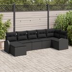 vidaXL Ensemble de canapé de jardin 7 pièces avec coussins en poly rattan noir