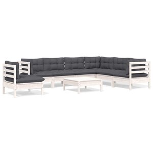 vidaXL Salon de jardin 8 Pièces avec coussins blanc bois de pin massif