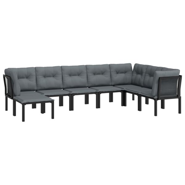 Salon de jardin meuble d'extérieur ensemble de mobilier 8 pièces noir et gris résine tressée 02_0017880