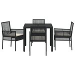 Ensemble de salle à manger de jardin 5 pièces avec coussins en poly rattan noir