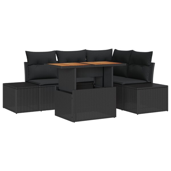 vidaXL Ensemble de salle à manger de jardin de 5 pièces avec coussins Rattan poly noir Acacia