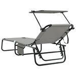 vidaXL 2 Pièces Chaises longues pliantes avec auvent Gris Tissu Oxford 600D