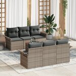 vidaXL Ensemble de canapés de jardin 7 pièces avec coussins gris poly rattan acacia