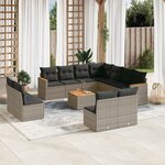 vidaXL Salon de jardin avec coussins 12 Pièces gris résine tressée
