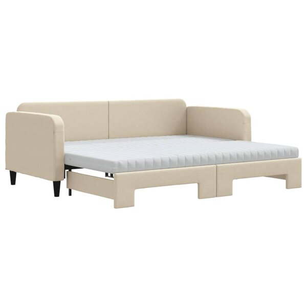 vidaXL Lit de jour avec gigogne et matelas crème 90x200 cm tissu