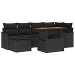Ensemble de 7 Pièces de Canapé de Jardin avec Coussins Noir Rattan Poly Acacia