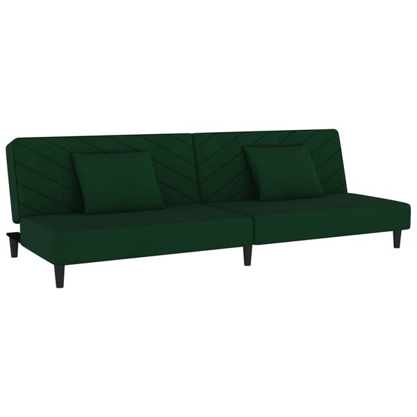 vidaXL Canapé-lit à 2 places avec deux oreillers Vert foncé Velours