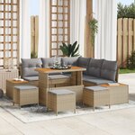 vidaXL Ensemble de Canapé de Jardin 9 Pièces avec Coussins Beige Poly Rattan Acacia