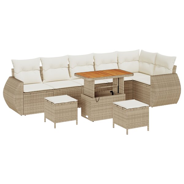 Ensemble de Canapés de Jardin 9 Pièces avec Coussins Crème Poly Rattan Acacia